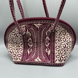 Laga Designs Handmade Vegan Embroidered Purse Handbag Red/Tan